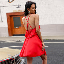 Load image into Gallery viewer, Sexy Dress for Women Backless Red Mini Dress Fashion Sleeveless Women&#39;s Dress Spaghetti Strap Pleated Red Dress