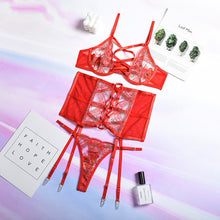 Load image into Gallery viewer, Sexy Embroidery Bandage Erotic Underwear Set Transparent Underwire Bra Lace Sensual Lingerie Hollow Out Costumes Exotic Sets