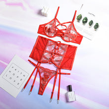 Load image into Gallery viewer, Sexy Embroidery Bandage Erotic Underwear Set Transparent Underwire Bra Lace Sensual Lingerie Hollow Out Costumes Exotic Sets