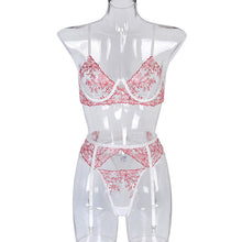Load image into Gallery viewer, Sexy Floral Embroider Lingerie Underwear Set Underwire Sensual Lingerie Woman Set Woman 3 Pieces Lace Brief Sets Erotic Lingerie