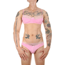 Load image into Gallery viewer, Sexy Gay Men Lace Lingerie Exotic Sets Sissy Nightwear Lace Patchwork Adjustable Spaghetti Strap Bra Tops with Briefs Clubwear