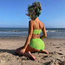 Load image into Gallery viewer, Sexy Green Sheer Mesh Bodycon Dress Sets Club Outfits Summer Skirt Set for Women 2021 Festival Two Piece Set Dropshipping