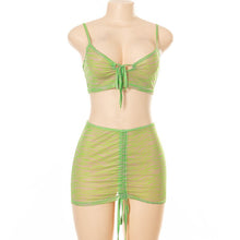 Load image into Gallery viewer, Sexy Green Sheer Mesh Bodycon Dress Sets Club Outfits Summer Skirt Set for Women 2021 Festival Two Piece Set Dropshipping
