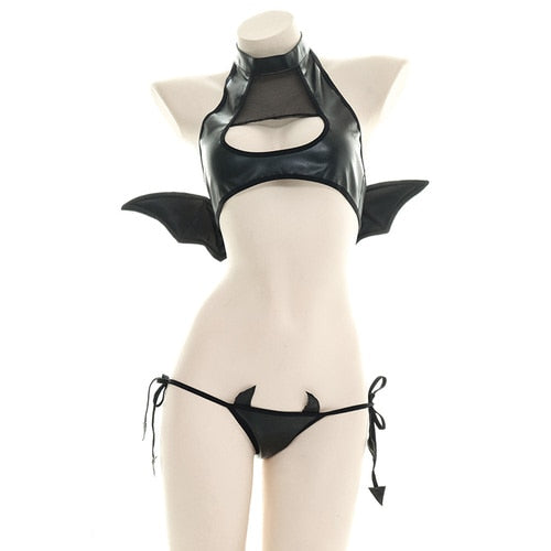 Sexy Halloween Outfits for Women Maids Outfit Demon Devil Costume Black Anime Cow Cosplay Lingerie Role Play Open Bra and Panty