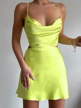 Load image into Gallery viewer, Sexy Halter Backless Cross Bandage Satin Dresses for Women 2022 Summer Fashion Solid Beach Mini Dress Elegant Party Club Outfits