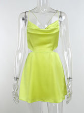 Load image into Gallery viewer, Sexy Halter Backless Cross Bandage Satin Dresses for Women 2022 Summer Fashion Solid Beach Mini Dress Elegant Party Club Outfits