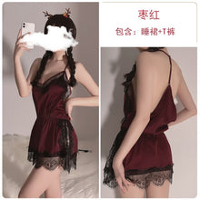 Load image into Gallery viewer, Sexy Halter Sling Nightdress Underwear Female V-neck Backless Lace Temptation Home Clothes Sleepwear Women Nightgown Silk Dress