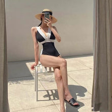 Load image into Gallery viewer, Sexy High Cut One Piece Swimsuit Women Solid White Swimwear V-neck Monokini Belt Bathing Suit Push Up Padded Trikini Korea Style