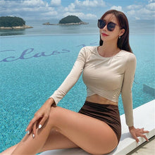 Load image into Gallery viewer, Sexy High Waist Bikini Women Long Sleeve Swimsuits Solid Swimwear Crop Top Biquini Push Up Bikinis Pad Bathing Suit Korea Style