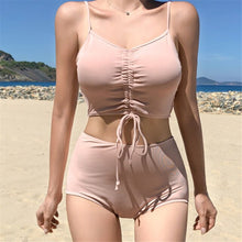 Load image into Gallery viewer, Sexy High Waist Bikini Women Solid Swimwear Bandage Biquini Pleated Swimsuit Crop Top Bikinis Belt Bathing Suit Pad Beachwear