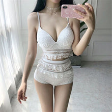Load image into Gallery viewer, Sexy High Waist Bikini Women Solid Swimwear Lace Bikinis Ruffle Swimsuit Push Up Biquini Korean Style Bathing Suit Pad Mesh