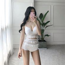 Load image into Gallery viewer, Sexy High Waist Bikini Women Solid Swimwear Lace Bikinis Ruffle Swimsuit Push Up Biquini Korean Style Bathing Suit Pad Mesh