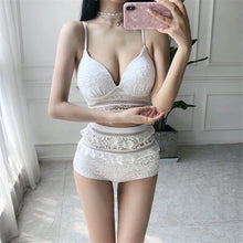 Load image into Gallery viewer, Sexy High Waist Bikini Women Solid Swimwear Lace Bikinis Ruffle Swimsuit Push Up Biquini Korean Style Bathing Suit Pad Mesh