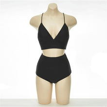 Load image into Gallery viewer, Sexy High Waist Bikini Women Solid Swimwear Pleated Biquini Push Up Swimsuit Halter Bikinis V Cup Pad Bathing Suit Korea Red