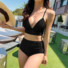 Load image into Gallery viewer, Sexy High Waist Bikini Women Solid Swimwear Pleated Biquini Push Up Swimsuit Halter Bikinis V Cup Pad Bathing Suit Korea Red