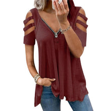 Load image into Gallery viewer, Sexy Hollow Out Lady Fashion Tops Women Casual Clothes Pullover Shorts Sleeve Blouse V-neck Female Loose Zipper Plus Size Tee