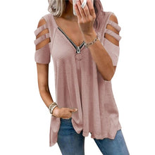 Load image into Gallery viewer, Sexy Hollow Out Lady Fashion Tops Women Casual Clothes Pullover Shorts Sleeve Blouse V-neck Female Loose Zipper Plus Size Tee