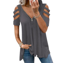 Load image into Gallery viewer, Sexy Hollow Out Lady Fashion Tops Women Casual Clothes Pullover Shorts Sleeve Blouse V-neck Female Loose Zipper Plus Size Tee