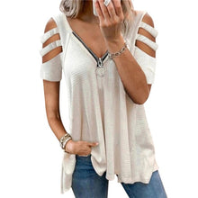 Load image into Gallery viewer, Sexy Hollow Out Lady Fashion Tops Women Casual Clothes Pullover Shorts Sleeve Blouse V-neck Female Loose Zipper Plus Size Tee
