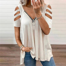 Load image into Gallery viewer, Sexy Hollow Out Lady Fashion Tops Women Casual Clothes Pullover Shorts Sleeve Blouse V-neck Female Loose Zipper Plus Size Tee
