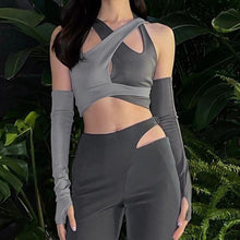 Load image into Gallery viewer, Sexy Hollow Out Patchwork Punk Crop Top Y2K Gothic Skinny T-shirt Grunge Street Casual Halter Clothes 2022 Spring Summer New