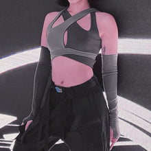 Load image into Gallery viewer, Sexy Hollow Out Patchwork Punk Crop Top Y2K Gothic Skinny T-shirt Grunge Street Casual Halter Clothes 2022 Spring Summer New