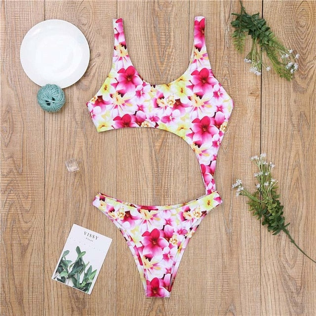 Sexy Hollow Out Swimsuit Women Swimwear One Piece Bodysuit Push Up Monokini Print Bathing Suits Swim Suit Wear Female Beachwear