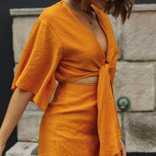 Load image into Gallery viewer, Sexy Hoollow Out Deep V Neck Women Dress Orange Lace Up Short Sleeve Irregular Loose Female Dress Casual 2022 Summer New