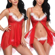 Load image into Gallery viewer, Sexy Hot Erotic Red Christmas Underwear Costume Cosplay Suit Nightgowns Femme Transparent Lingerie