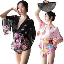 Load image into Gallery viewer, Sexy Japanese Kimono Dress Yukata Pajamas for Women Cosplay Maid Underwear Sleepwear Japan Deep V Chiffon Lingerie Night Gowns