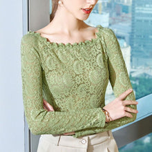 Load image into Gallery viewer, Sexy Lace Blouse Shirt Women Long Sleeve Floral White Blouses Female Tops Elegant Fashion Blouse Shirts blusas femme plus size