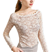 Load image into Gallery viewer, Sexy Lace Blouse Shirt Women Long Sleeve Floral White Blouses Female Tops Elegant Fashion Blouse Shirts blusas femme plus size