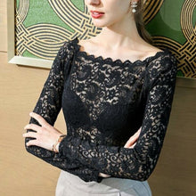 Load image into Gallery viewer, Sexy Lace Blouse Shirt Women Long Sleeve Floral White Blouses Female Tops Elegant Fashion Blouse Shirts blusas femme plus size