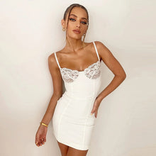 Load image into Gallery viewer, Sexy Lace Breast Cup Spaghetti Strap Dress Women 2021 New Spring Summer Solid Sleeveless Backless Short  Bodycon Hip Dress