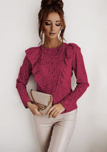 Load image into Gallery viewer, Sexy Lace Hollow Out Vintage Shirt Blouse Spring Fall Fashion Long Sleeve O-neck Top Femme White Ruffles Backless Shirts Women