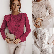 Load image into Gallery viewer, Sexy Lace Hollow Out Vintage Shirt Blouse Spring Fall Fashion Long Sleeve O-neck Top Femme White Ruffles Backless Shirts Women