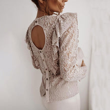 Load image into Gallery viewer, Sexy Lace Hollow Out Vintage Shirt Blouse Spring Fall Fashion Long Sleeve O-neck Top Femme White Ruffles Backless Shirts Women