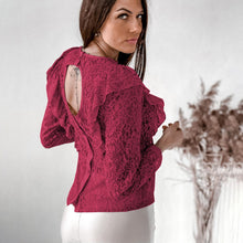 Load image into Gallery viewer, Sexy Lace Hollow Out Vintage Shirt Blouse Spring Fall Fashion Long Sleeve O-neck Top Femme White Ruffles Backless Shirts Women