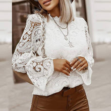 Load image into Gallery viewer, Sexy Lace Hollow Shirt Blouse Woman Spring Fall Fashion Long Sleeve O-neck Shirts Top Femme White Vintage Loose Women Clothing