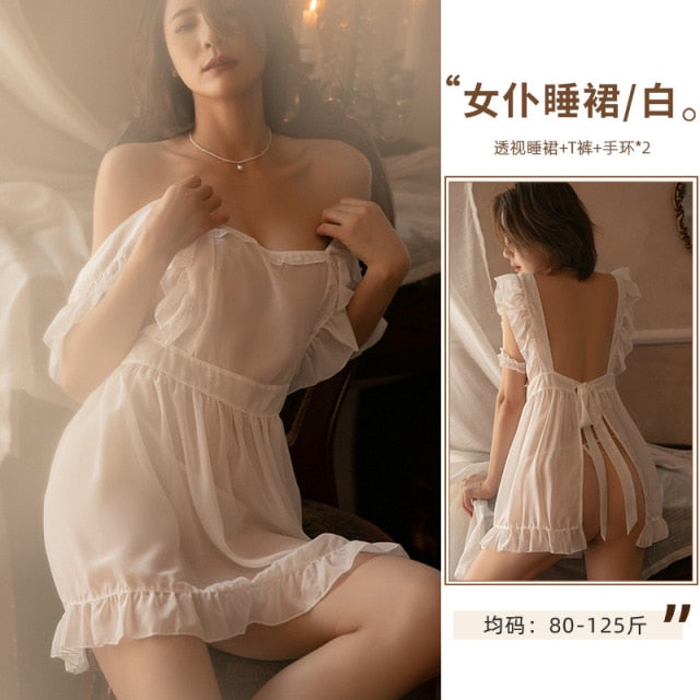 Sexy Lace Maid Cosplay Costumes Women Lovely Role Play Dress for Women Perspective Lingerie Suit Erotic Servant Clothes  Maid 18