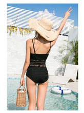Load image into Gallery viewer, Sexy Lace One Piece Swimsuit Women Solid Swimwear Push Up Monokini Bandeau Swim Suit With Skirt Trikini Pad Bathing Suit Mesh