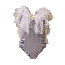 Load image into Gallery viewer, Sexy Lace One Piece Swimsuit Women Solid Swimwear Ruffle Monokini Push Up Beads Open Back Trikini Princess Style Bathing Suit