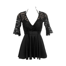 Load image into Gallery viewer, Sexy Lace One Piece Swimsuit Women Solid Swimwear Short  Sleeve Monokini Push Up Swim Suit Skirt Trikini Pad Bathing Suit Black