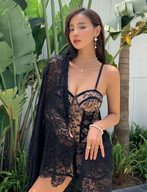 Sexy Lace One Piece Swimsuit Women Solid Swimwear Skirt Monokini Push Up Swim Suit Bandeau Trikini Pad Bathing Suit Embroidery