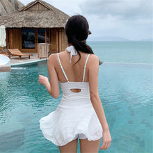 Load image into Gallery viewer, Sexy Lace One Piece Swimsuit Women Solid Swimwear Skirted Monokini Push Up Swim Suit Open Back Trikini Pad Bathing Suit Koea