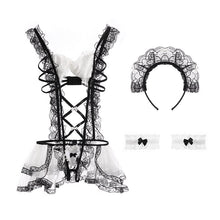 Load image into Gallery viewer, Sexy Lace One-piece Pajamas Open Perspective Mesh Gown Nightdress Underwear Set To Send Sleeve Headband Sexy Lingerie Mini Dress