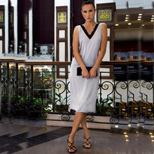 Load image into Gallery viewer, Sexy Lace Patchwork Satin Dress Women Sleeveless Vest Front and Back Deep V Neck Party Dress 2020 Fashion Midi Elegant Dresses