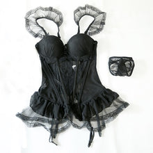 Load image into Gallery viewer, Sexy Lace Perspective Women Bustier Corset Mesh Transparent Sleepwear Black Bodycon Jumpsuit G String Thong Lingerie