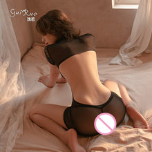 Load image into Gallery viewer, Sexy Lace See Through Erotic Outfit for Women Retro Stand Up Collar Back Hollow Cheongsam Suit Passion Temptation Sexy Pajamas