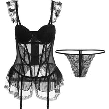 Load image into Gallery viewer, Sexy Lace Women&#39;s Bustier Corset Transparent Sleepwear Black Jumpsuit G String Thong Lingerie Bodysuit Underwear Gothic Clothes